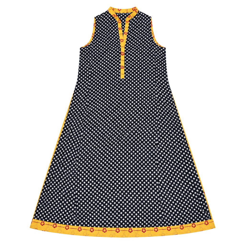 Unbranded Polka Dot Sleeveless Kurti Shirt/Dress Black Yellow 1