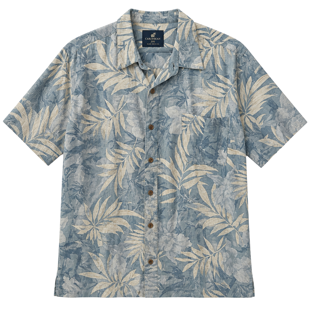 Caribbean Joe Tropical Silk Short Sleeve Shirt XXL Blue Palm Leaf 1