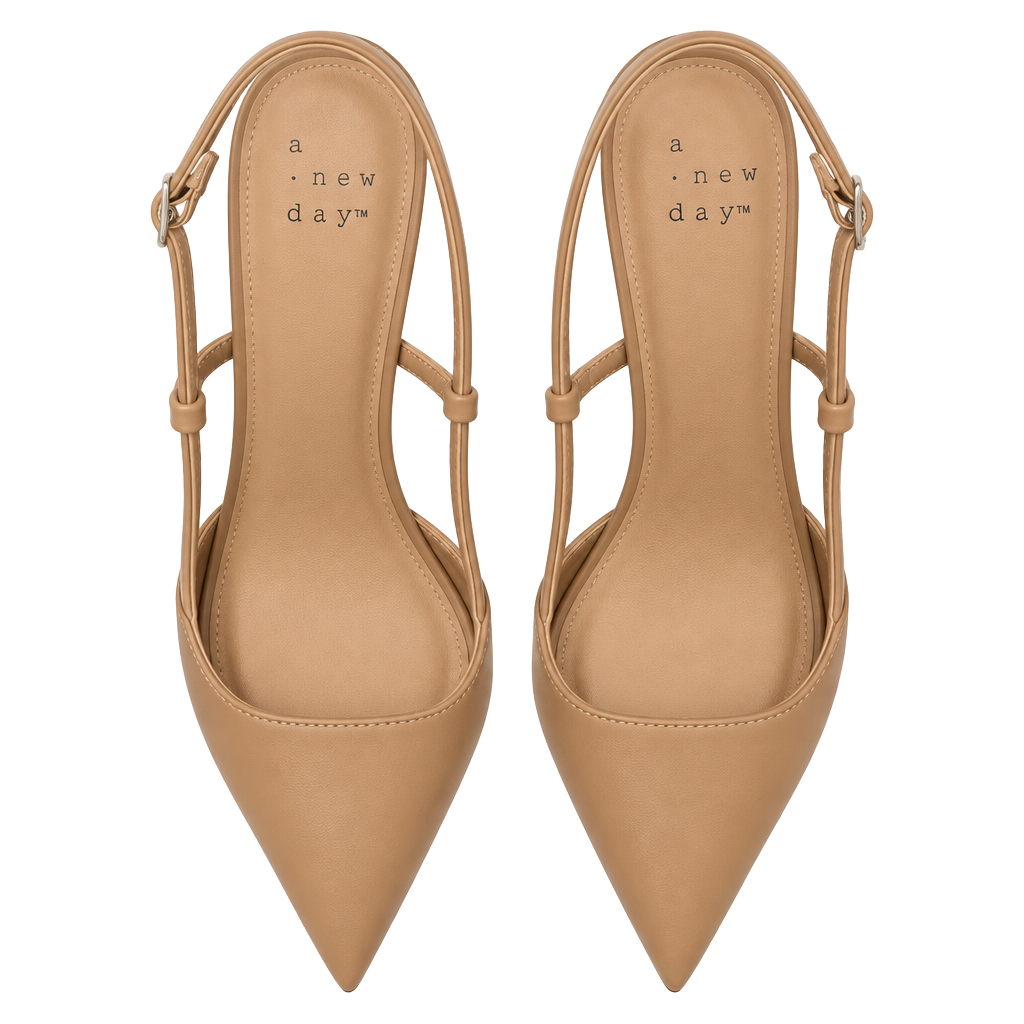 A New Day Annette Slingback Kitten Heels Size 8.5 Tan Pointed Toe 1