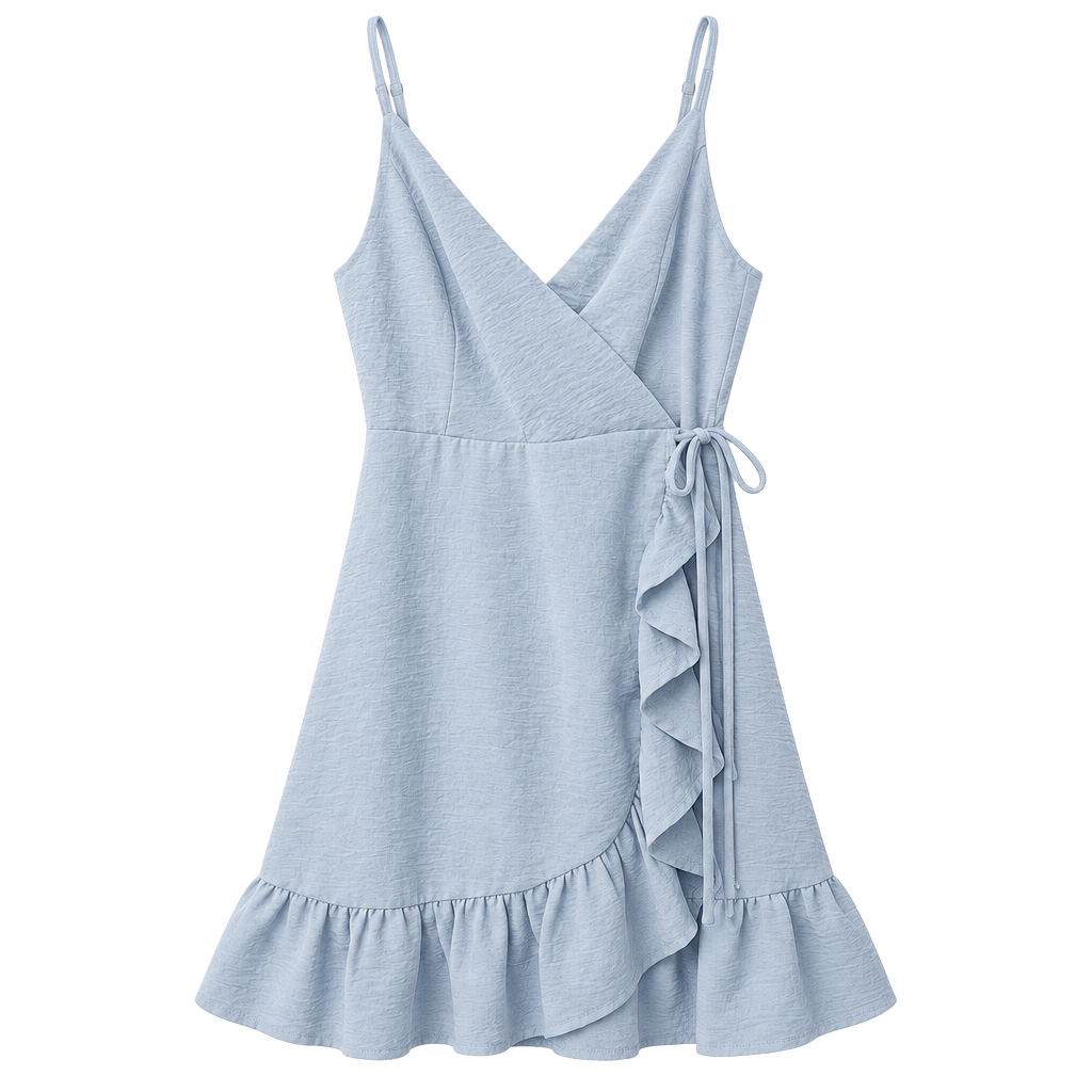 Altar'd State Light Blue Wrap Ruffle Dress Size S 1