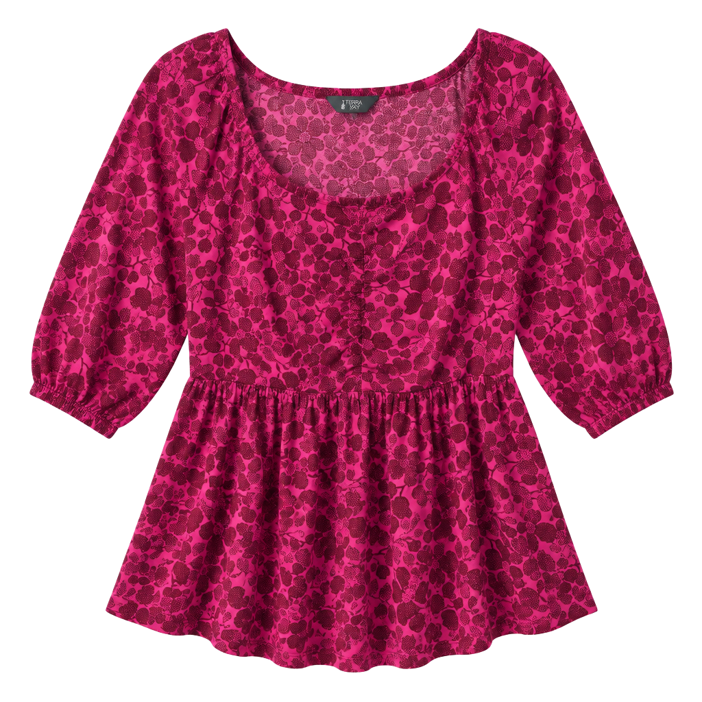 Terra & Sky Peplum Sweetheart Top Size 1X (16W-18W) Pink Floral 1