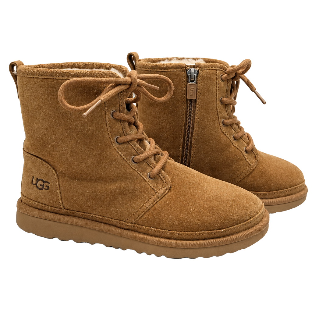UGG Kids Chestnut Suede Lace-Up Ankle Boots with Side Zip 1