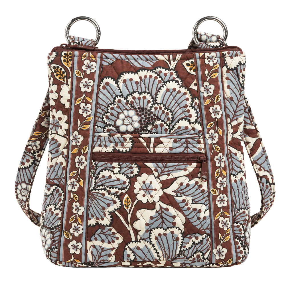 Vera Bradley Slate Blues Quilted Floral Crossbody Bag in Brown and Light Blue 1