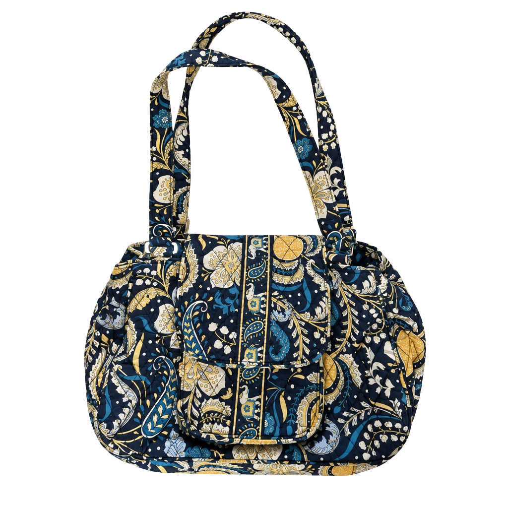 Vera Bradley Ellie Blue Elephant Quilt Fabric Shoulder Bag 1