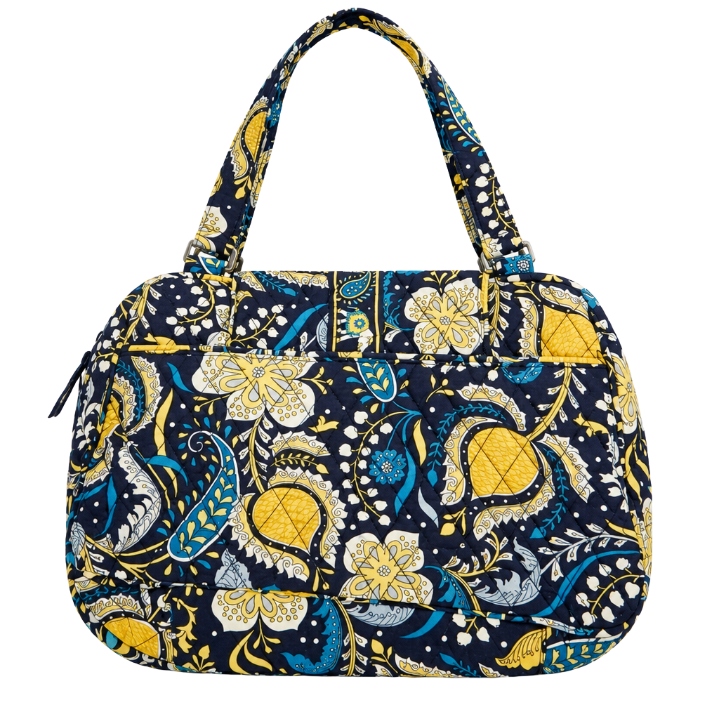 Vera Bradley Navy Quilted Shoulder Bag with Yellow & Teal Floral Paisley 1
