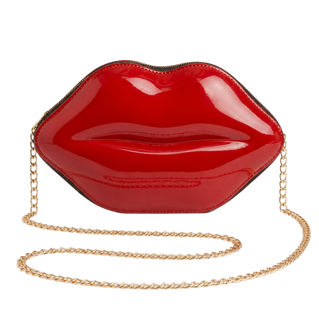 Glossy Red Lip-Shaped Crossbody Bag with Gold Chain 1