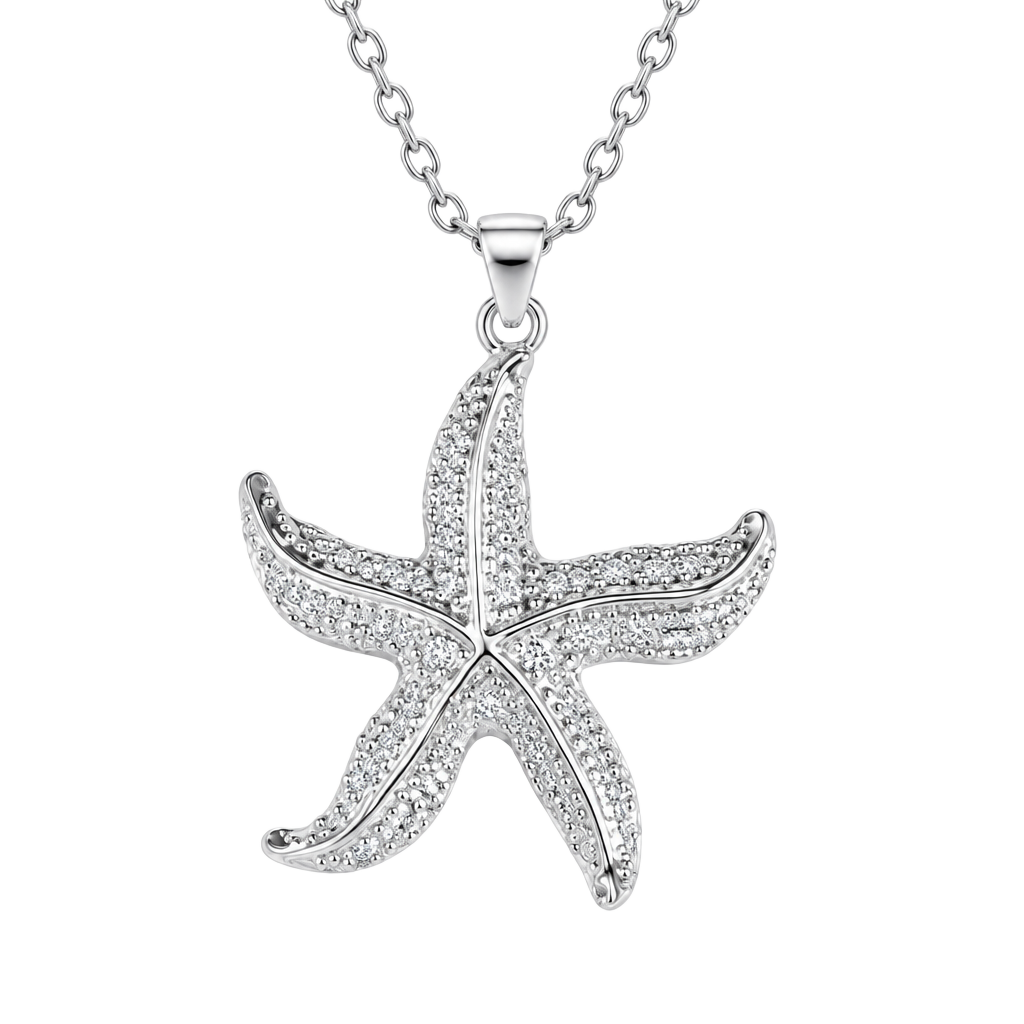 Rhinestone Starfish Pendant Necklace 1