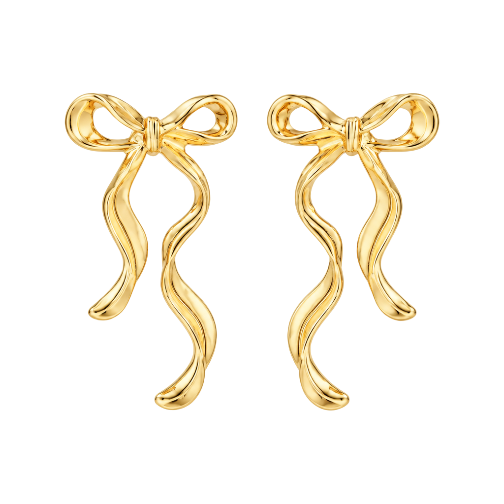 Gold Bow Drop Earrings for Women 1
