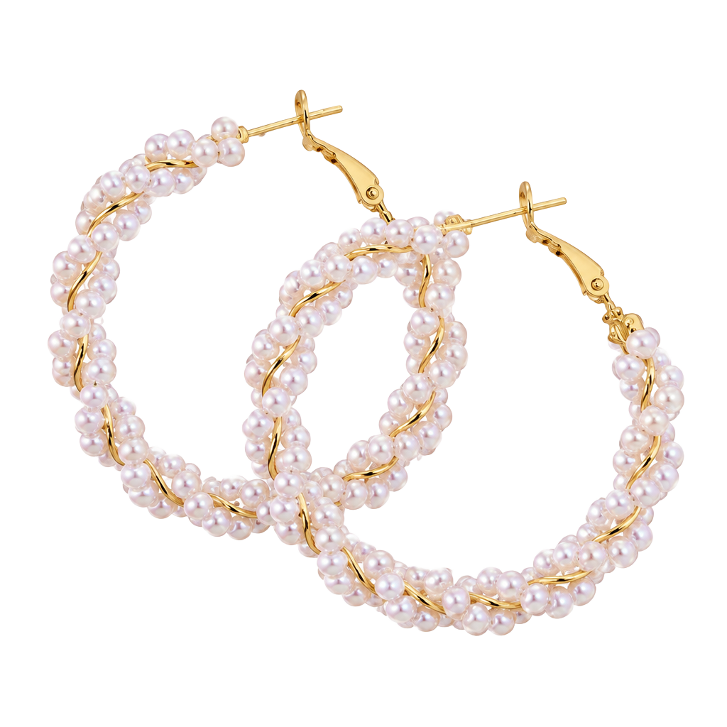 Pearl-Wrapped Hoop Earrings - White 1