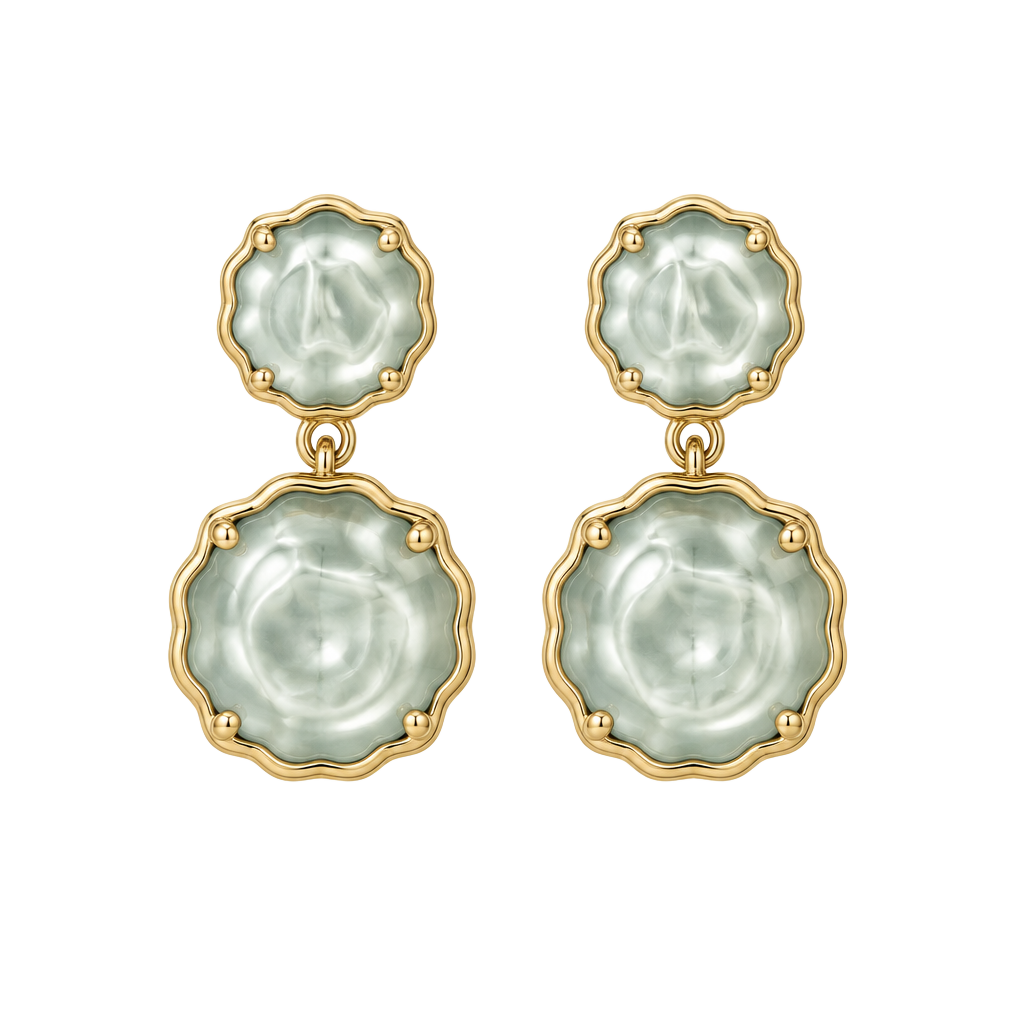 Gold-Edged Mint Green Double Drop Earrings - Women Jewelry 1