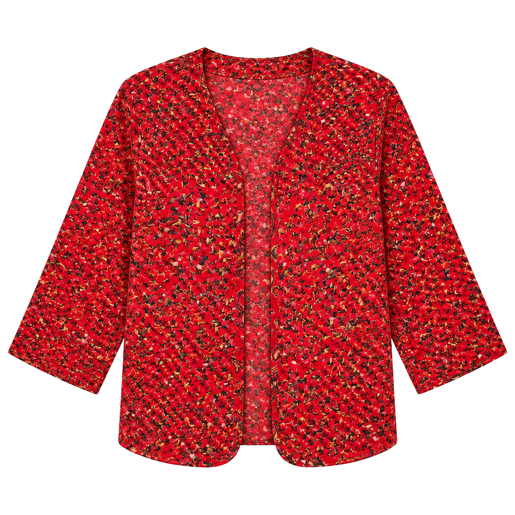 Chico's Silk Braided Red Multicolor Tweed Open-Front Jacket Size L/XL 1