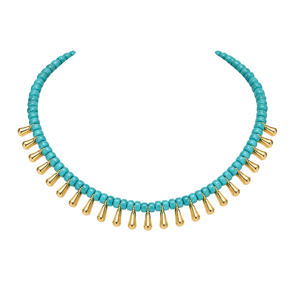 Turquoise Beaded Gold Teardrop Choker Necklace - Women Jewelry 1