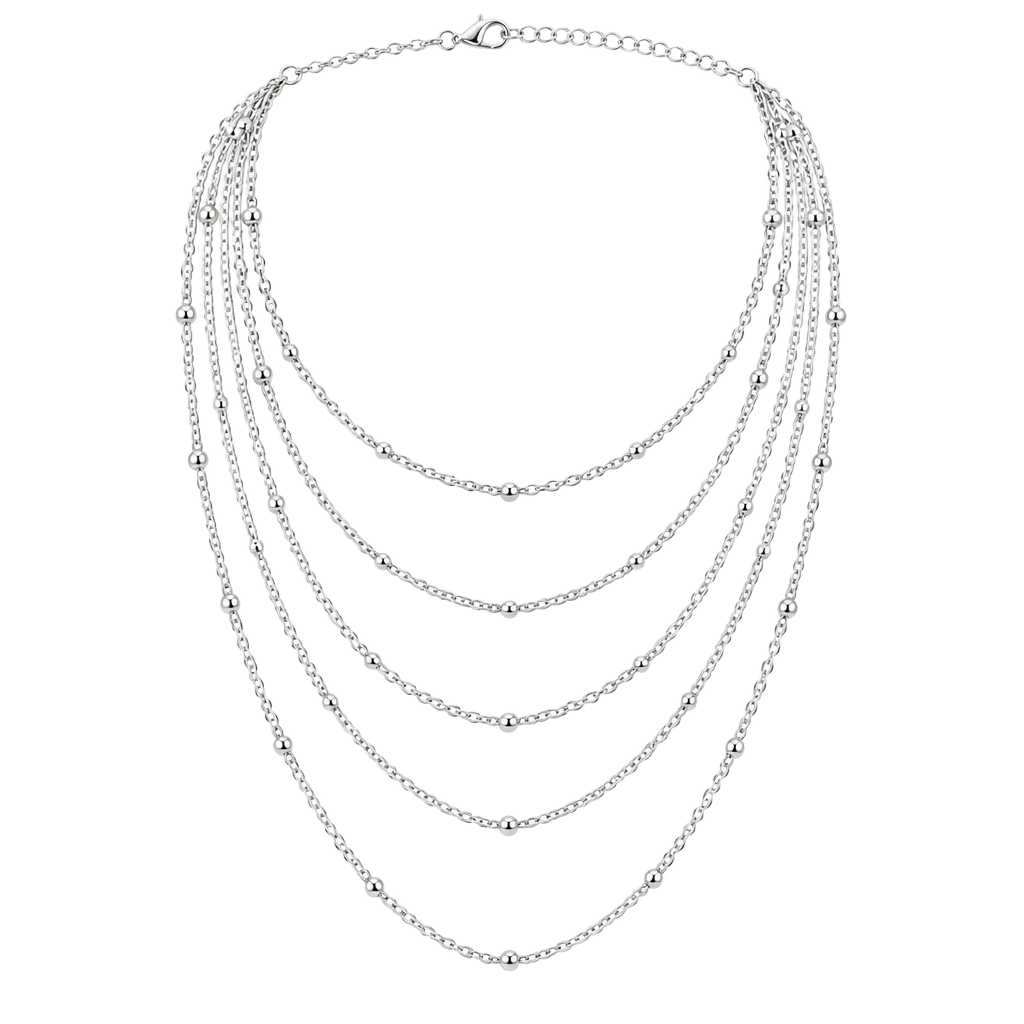 Multi-Strand Silver Beaded Layered Necklace 1