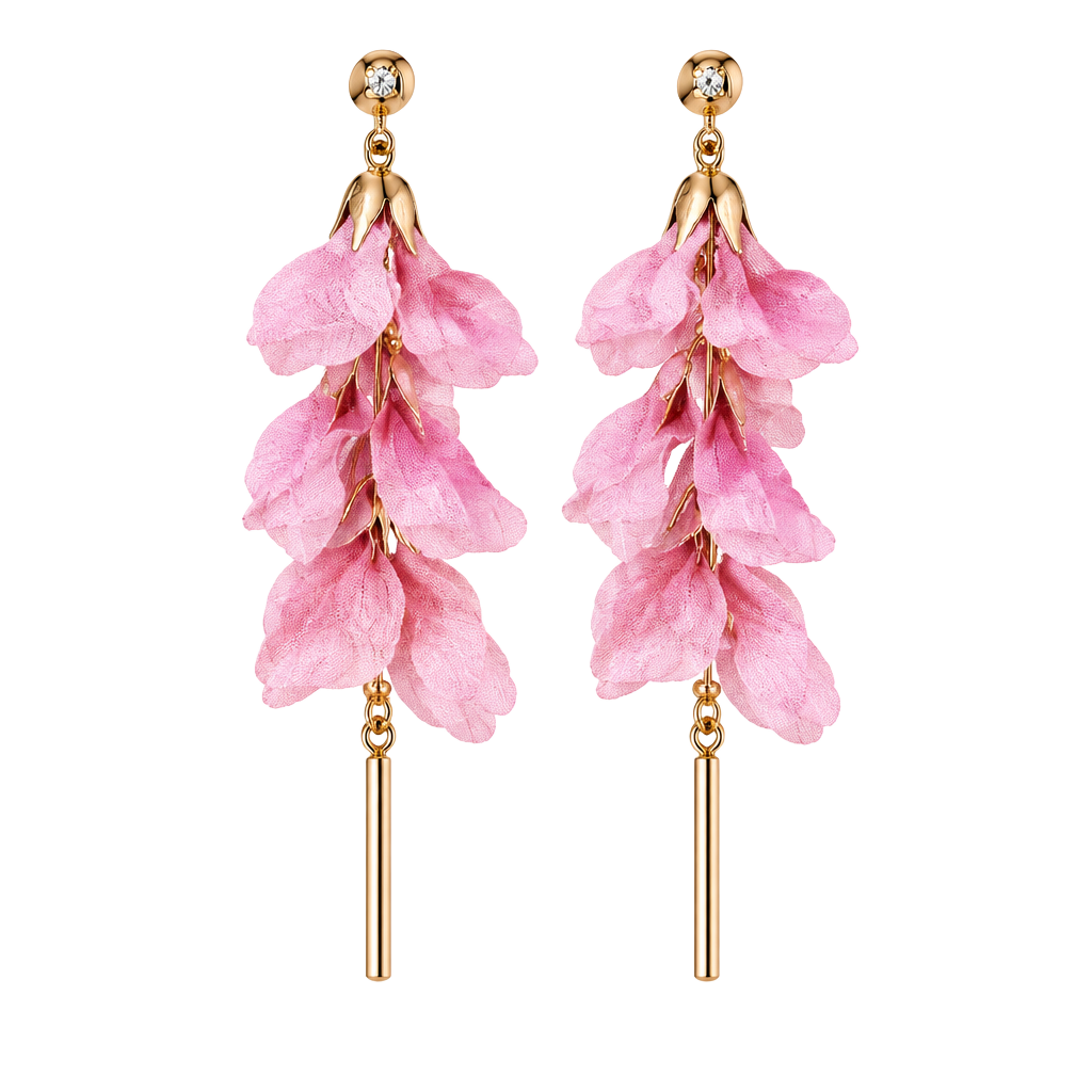 Pink Petal Drop Earrings | Floral Statement Dangle Earrings for Women 1