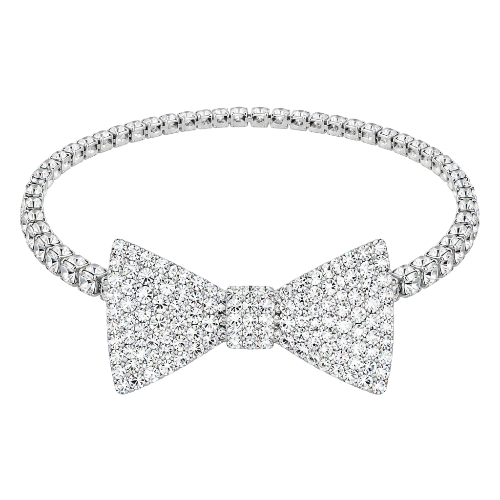 Rhinestone Bow Choker Necklace - Silver Glam 1