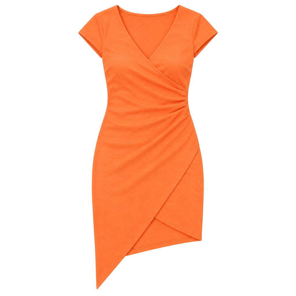 Derek Heart Bright Orange Asymmetrical Surplice Dress Small 1