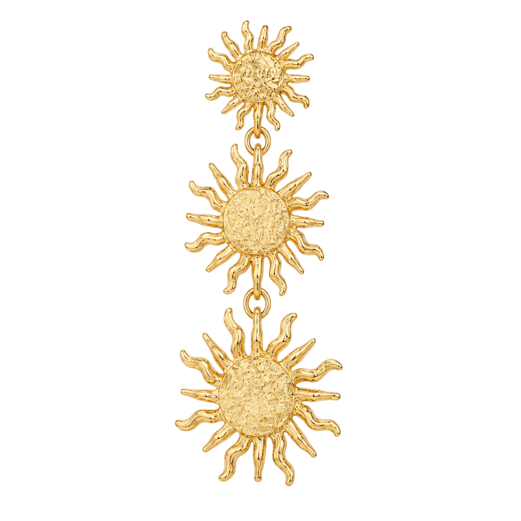 Triple Sunburst Gold Drop Earrings for Women 1