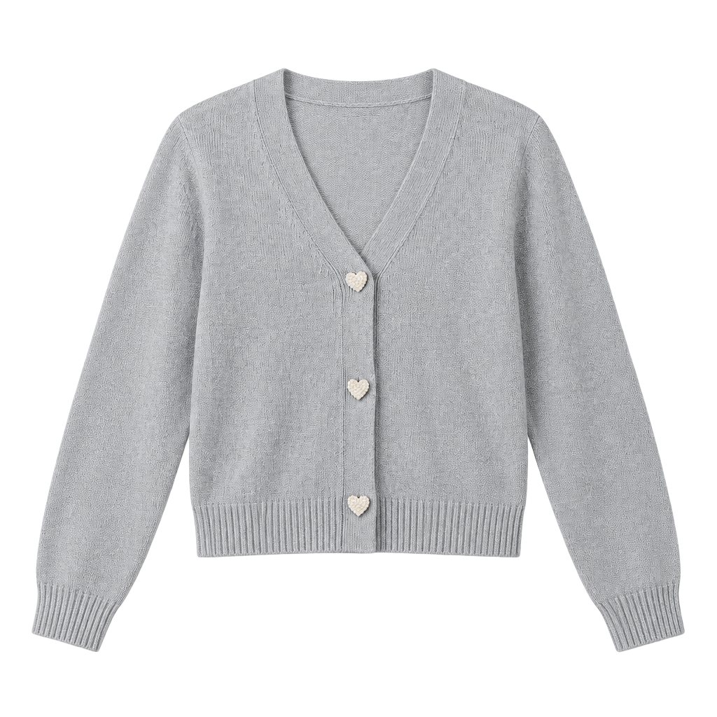 KOJOON V Neck Heart Button Cardigan Sweater Gray Size XL 1