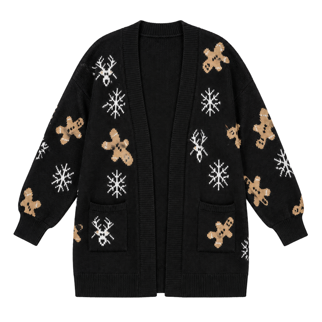BloomChic Plus Size 4x 26 Gingerbread Holiday Jacquard Pockets Cardigan Sweater 1