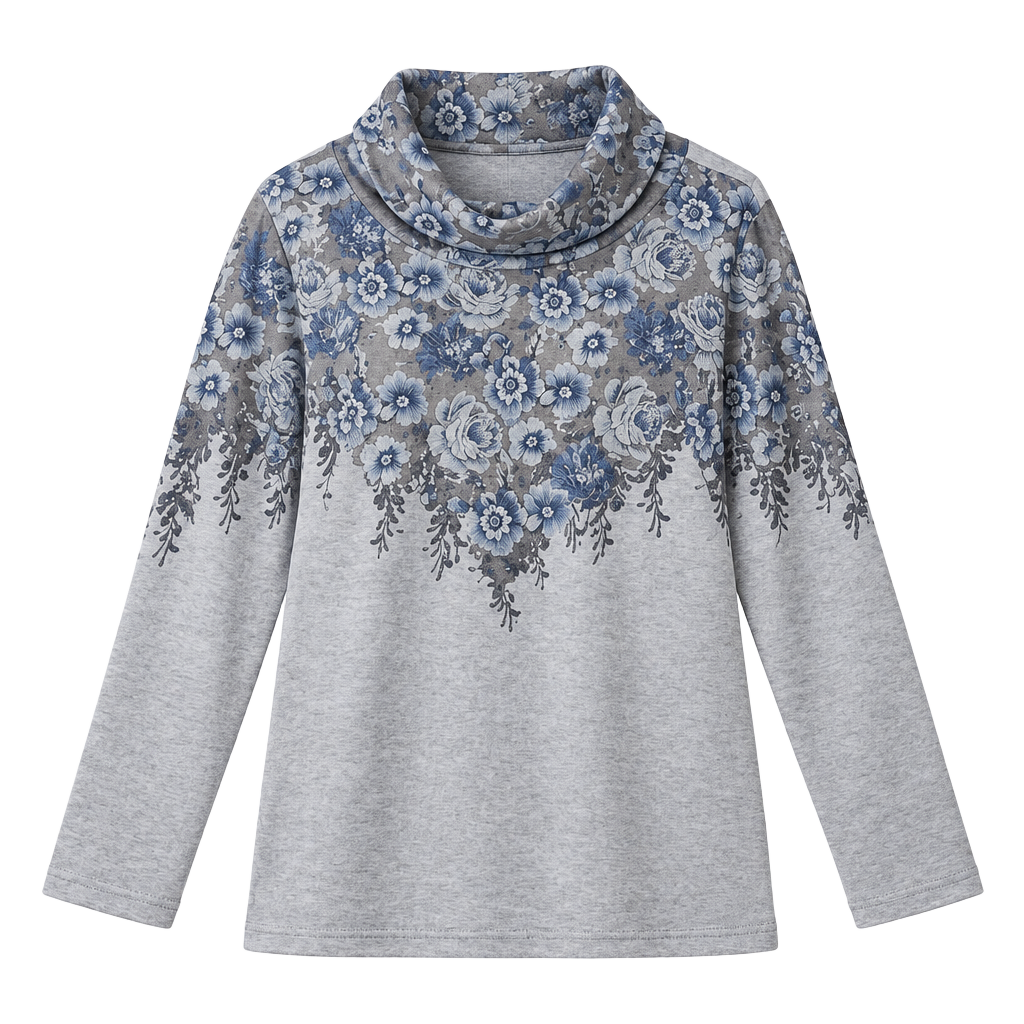 Bloomchic SOFT Floral Cowl Neck Tunic Size 10 Medium Grey Long Sleeve 1