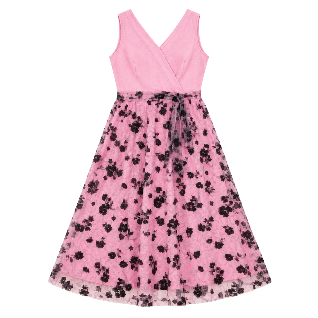 BloomChic Plus Size 14-16 1X Pink Floral Mesh Tank Dress Pockets & Belt 1