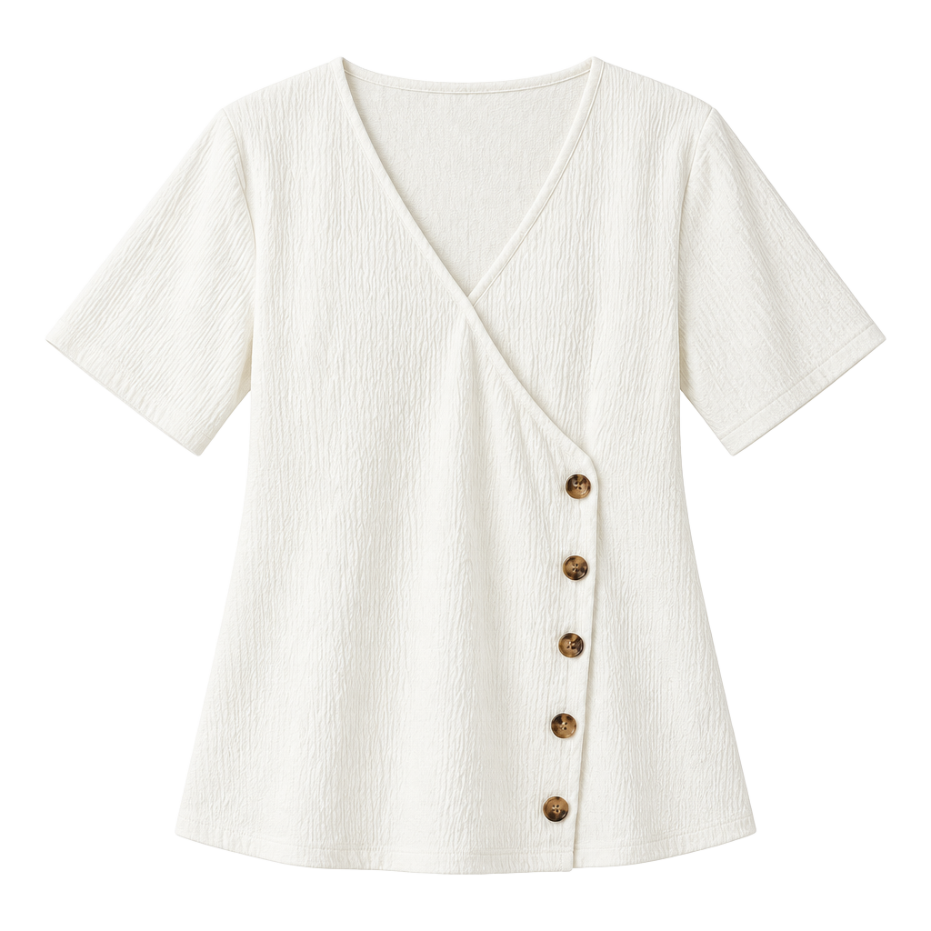 Bloomchic White V-Neck Short Sleeve Button Front Wrap Top Size 10 Medium 1
