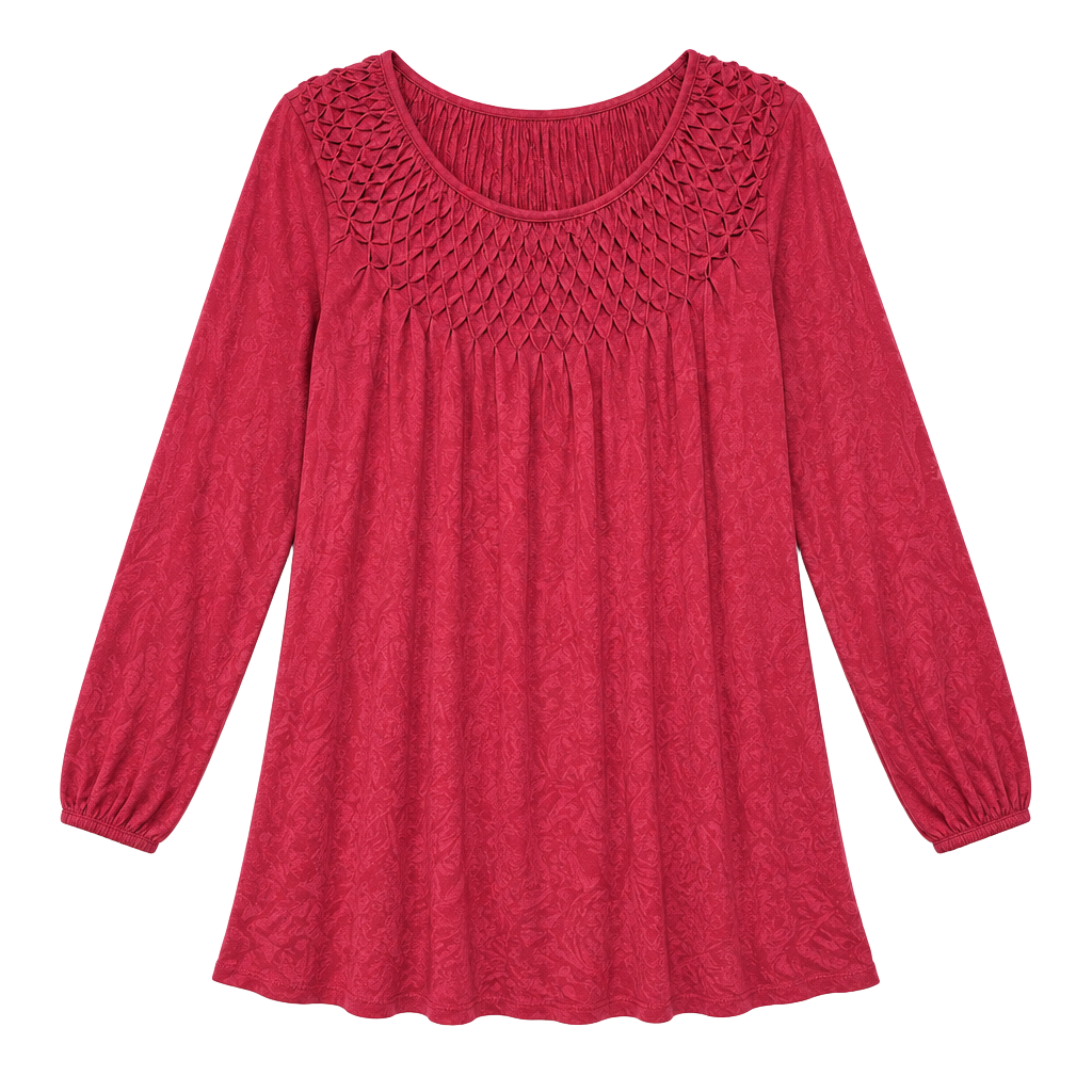 Cha Cha Vente Smocked Top Size 1X Red Rayon 3/4 Sleeve Tunic Top 1