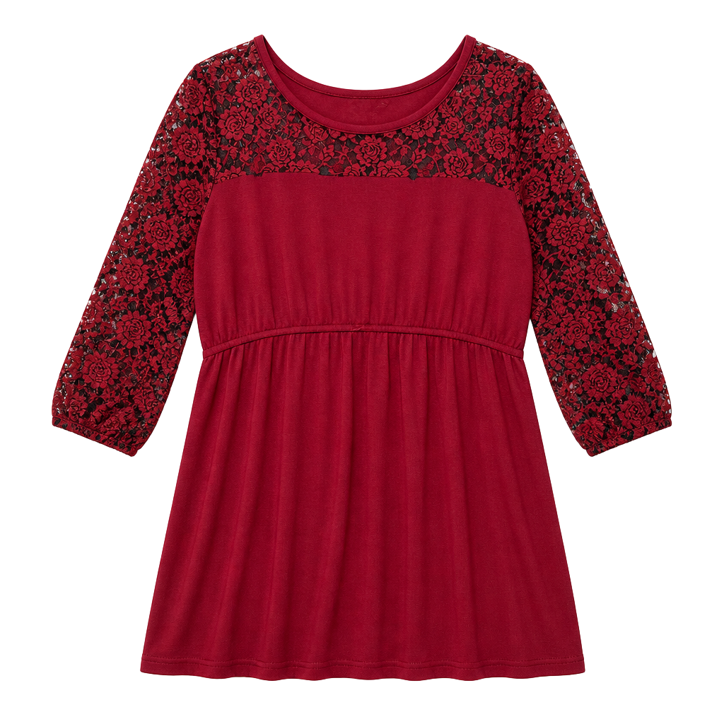 Three Seasons Maternity Burgundy Lace Yoke and Sleeve Tunic 1