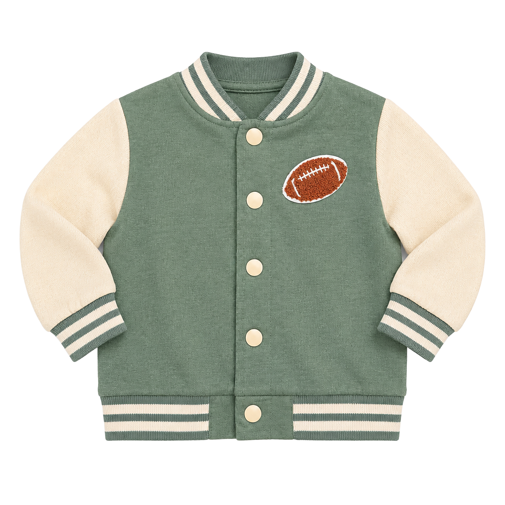 Little Lad Varsity Jacket Size 18M Green Football Patch Sweatshirt 1