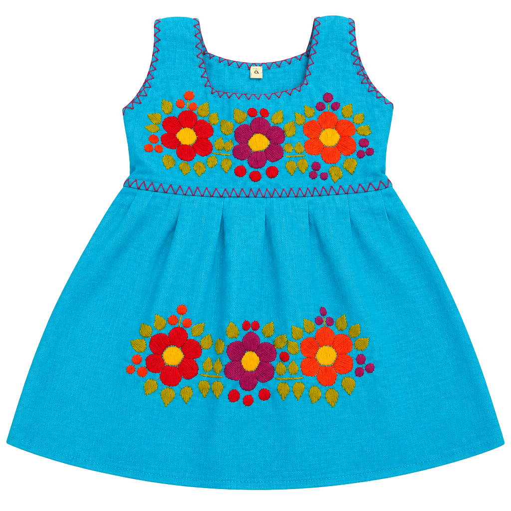 Mina Alvarez Embroidered Dress Size 6-12 Blue Floral 1