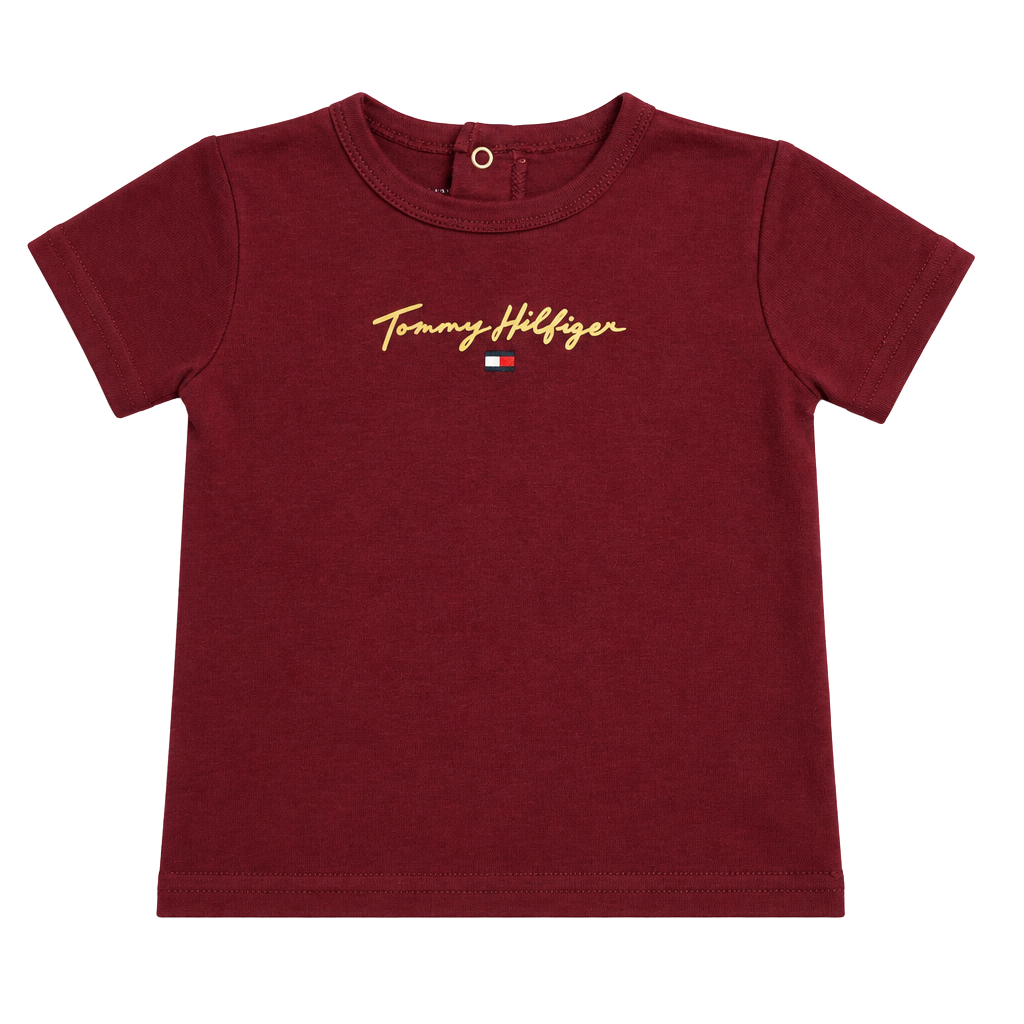 Tommy Hilfiger T-Shirt Size 18M Burgundy Script Logo 1
