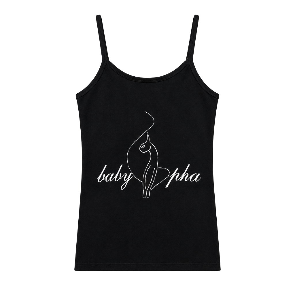 Baby Phat Black Sparkly Rhinestone Cat Logo Cami Tank Top One Size BP-9011 1