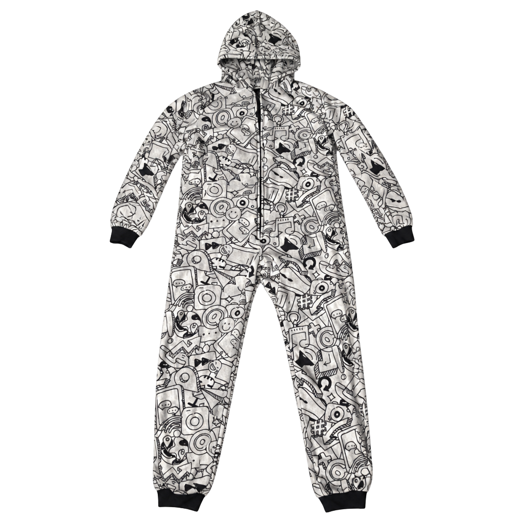 Cat & Jack Boys' Hooded Sleeper Size L (10/12) Doodle Print 1