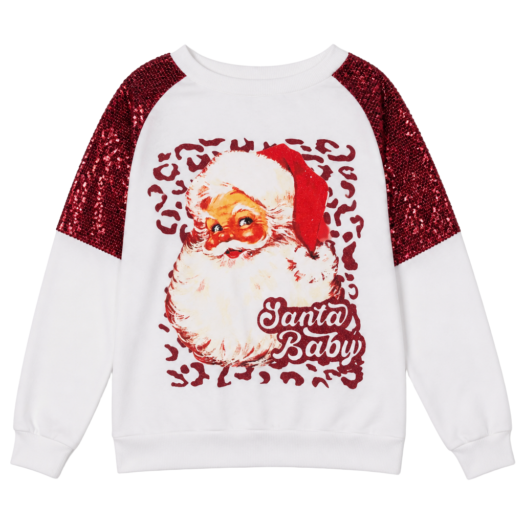 White Santa Baby Sequin Sweatshirt – , 1