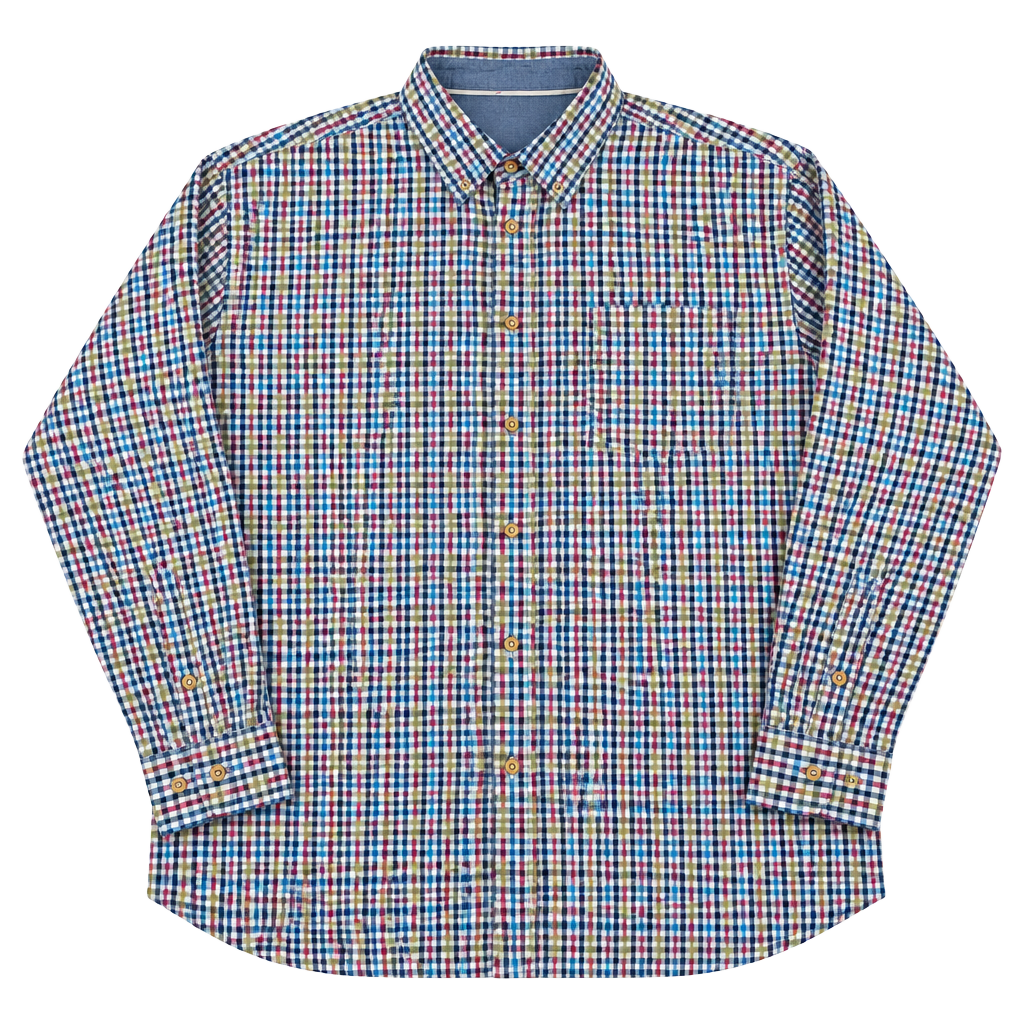 carbon2cobalt Men's 2XL Woven Cotton Long Sleeve Button-Up Multicolor Check 1