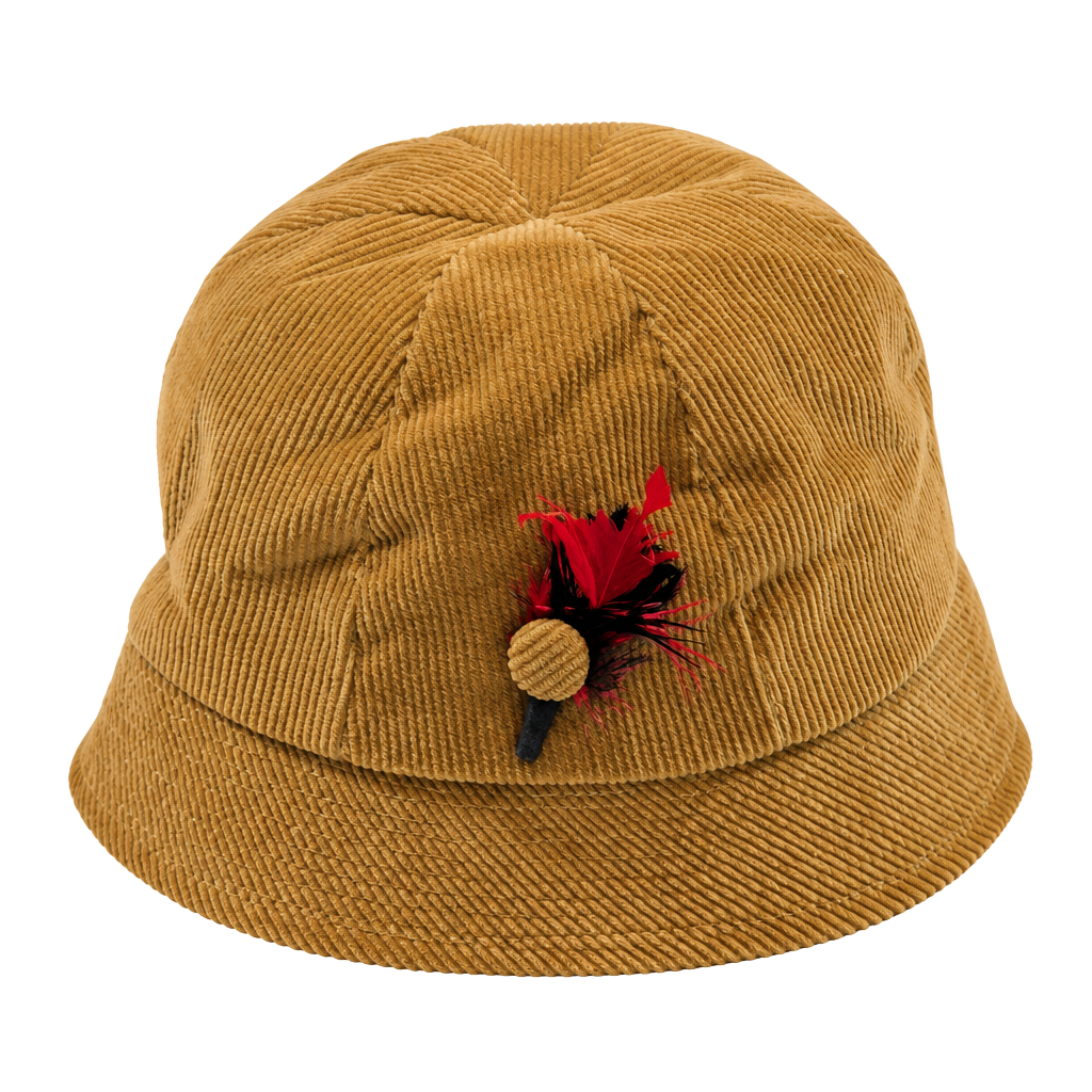 Child's Brown Corduroy Cloche Hat w/ Feather Accent Lined 1