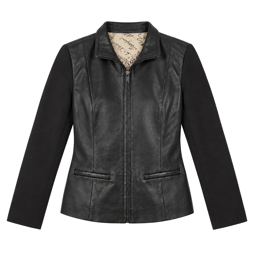 Talbots Petites Womens Black Leather Zip Front Jacket Collared Pockets 8P 1
