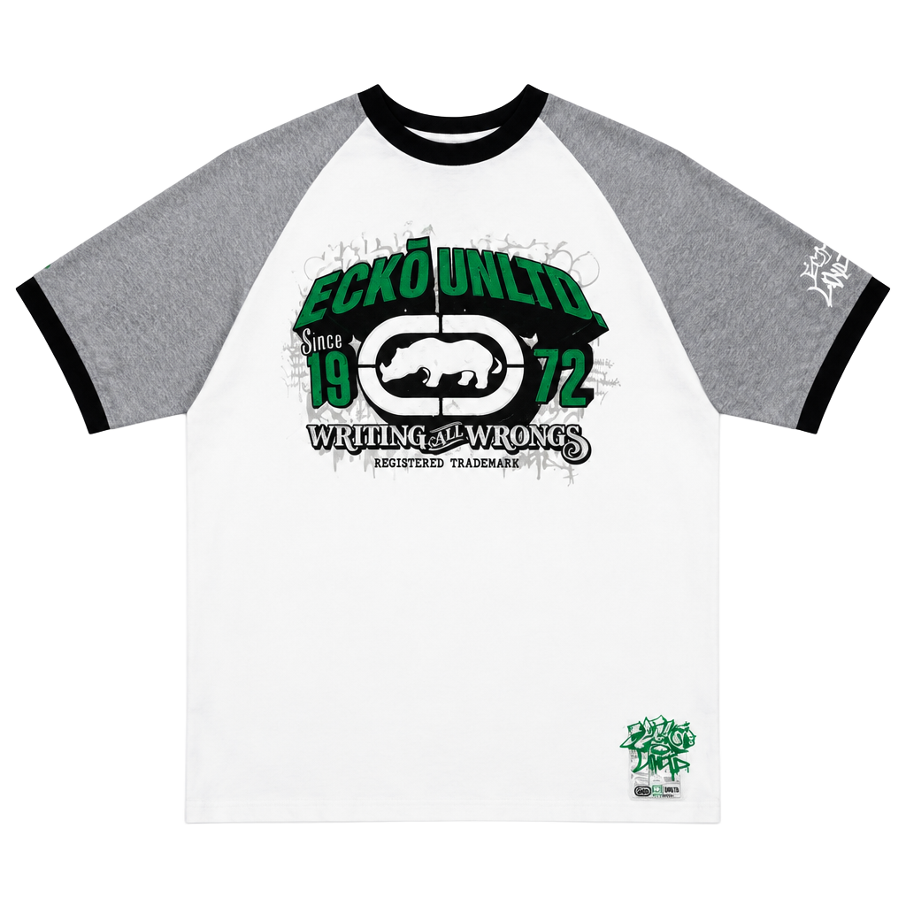 Ecko Unltd Graphic T-Shirt XL White Gray Raglan 1
