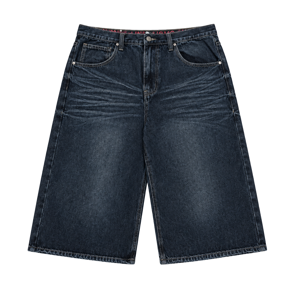 Linea Uomo Denim Shorts Size 38 Dark Wash Baggy Jorts 1