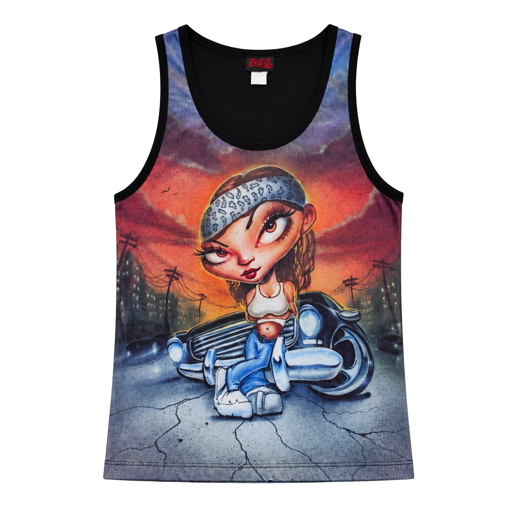 Sinful Graphic Tank Top Size L Y2K Chicana Biker Girl 1