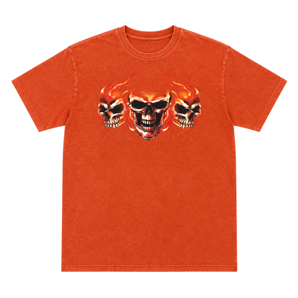 Harley D's Triple Flaming Skull T-Shirt Size Large 1