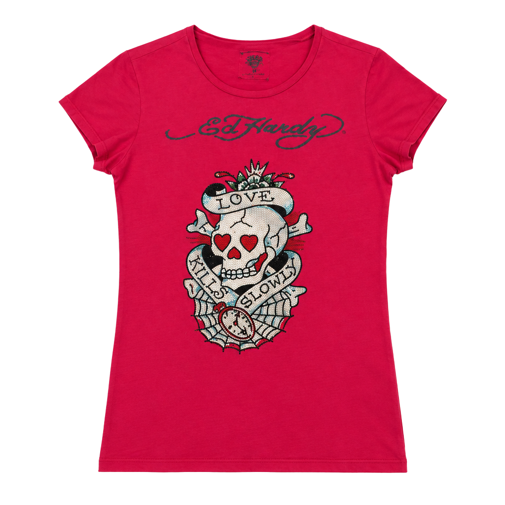 Ed Hardy Love Kills Slowly Rhinestone T-Shirt Size M Red 1