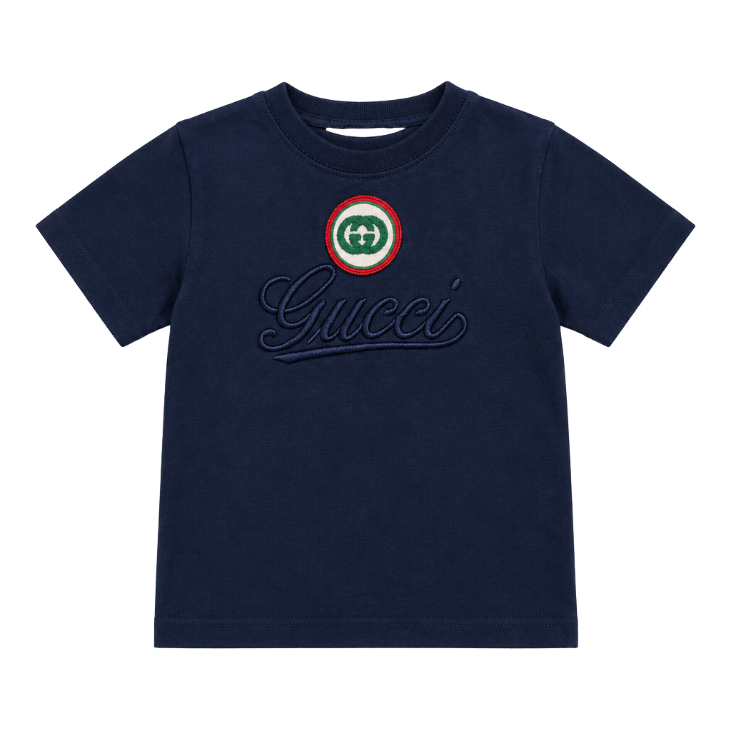 Gucci Kids T-Shirt Size 3/4 Navy Blue Cotton Logo Applique 1