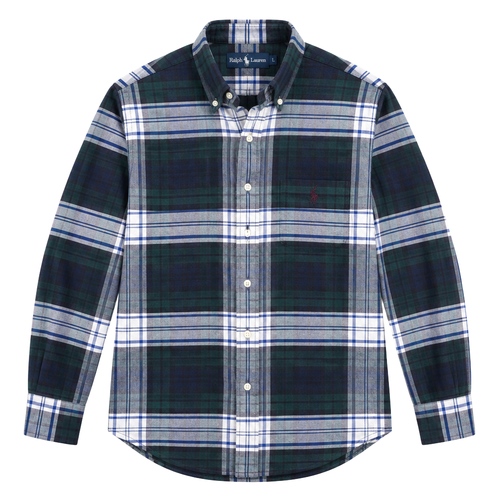 Ralph Lauren Plaid Button Down Shirt Size L Green Blue Long Sleeve 1