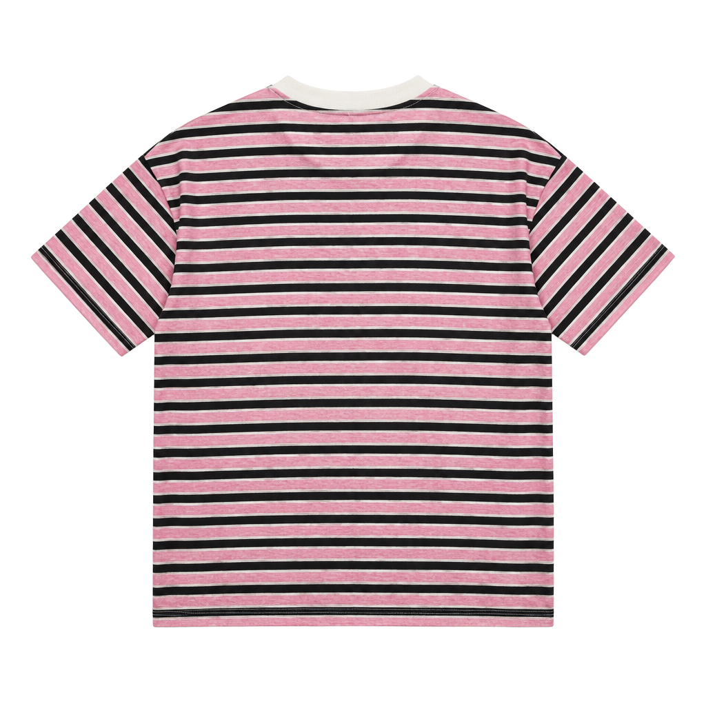 Cropped Striped T-Shirt One Size Pink Black Cotton 1