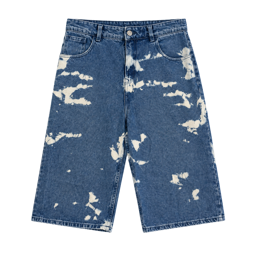Cropp Denim Shorts Size 34 Bleach Wash Cloud Pattern Jorts 1