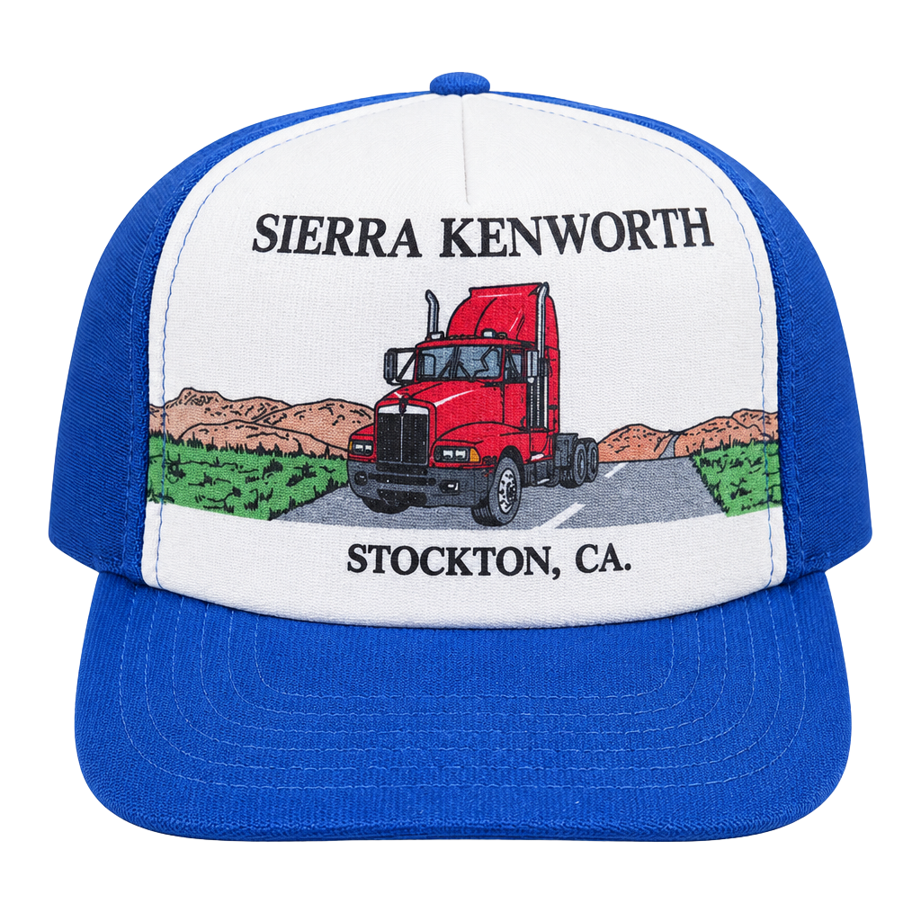American Specialties Sierra Kenworth Trucker Snapback Hat Blue White 1