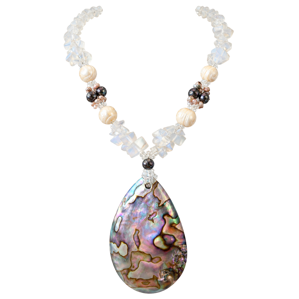 Handmade Abalone Shell Pendant Beaded Necklace With Pearls And Crystals 1