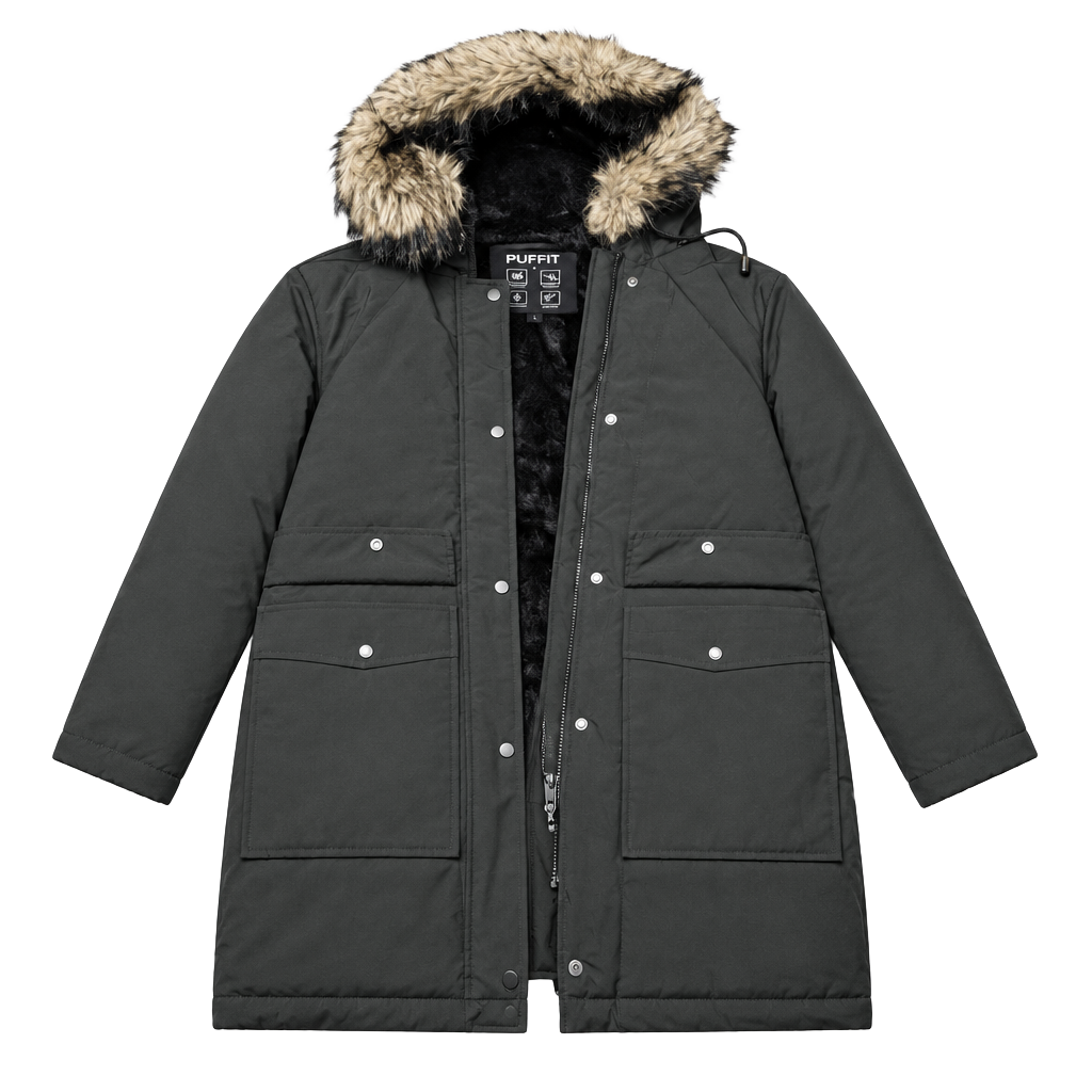 Puffit Faux Fur Hooded Parka Jacket Size S Black 1