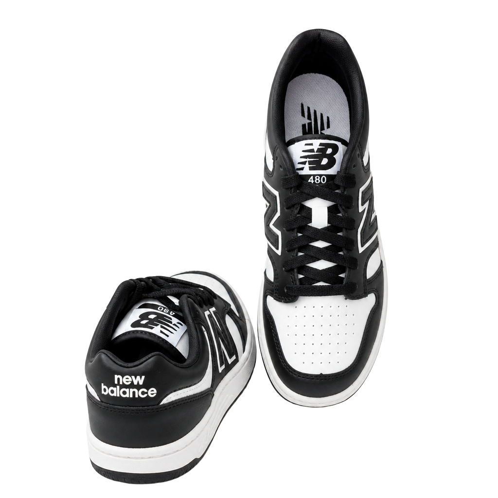 New Balance 480 Size 6 White Black Leather Sneakers BB480LBA 1